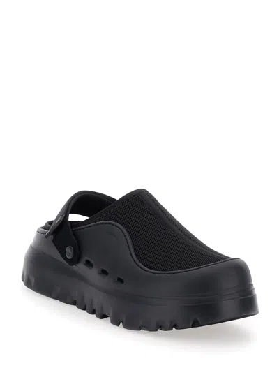 Ugg Peakmod Black Mules With Adjustable Strap And Lug Sole In Tech Fabric Man
