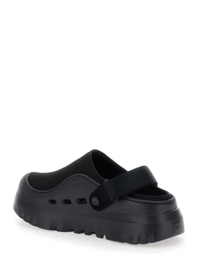 Ugg Peakmod Black Mules With Adjustable Strap And Lug Sole In Tech Fabric Man