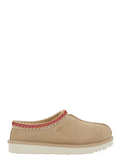 Ugg Tasman Beige Plaited Hem Mules In Suede Woman