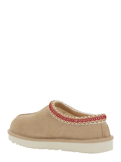 Ugg Tasman Beige Plaited Hem Mules In Suede Woman
