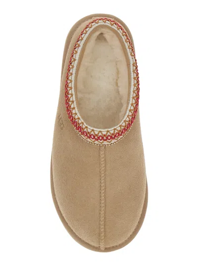 Ugg Tasman Beige Plaited Hem Mules In Suede Woman