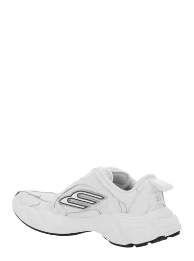 Balenciaga Monday White Low Top Sneakers With Logo Detail On The Side And Size Patch On The Heel In Leather Wom
