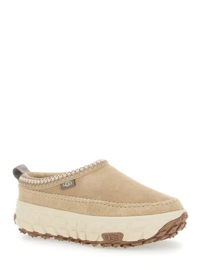 Ugg Venture Daze Beige Mules With Decorative Stitching And Side Logo Patch In Suede Man