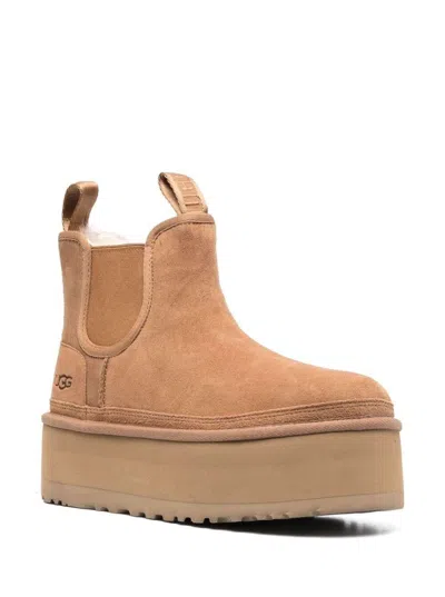 Ugg Neumel Brown Ankle Boots With Platform In Suede Leather In Brown