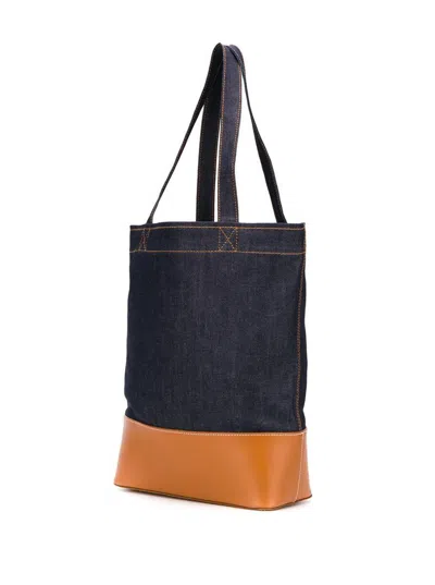Apc 'axel' Blue And Brown Handbag  With Logo Print In Denim Woman