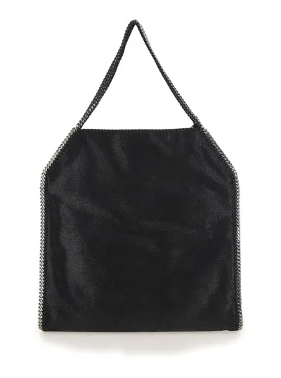Stella Mccartney Black Handbag With Diamond-like Chain And Logo Charm On The Front In Ecoleather Woman