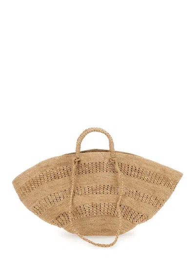 Ibeliv 'sol' Beige Handbag With Woven Design And Open Top In Raffia Woman