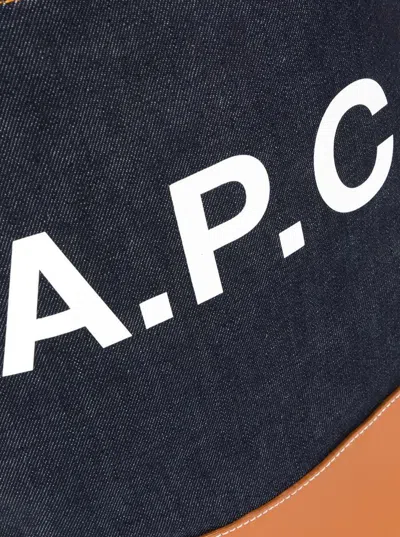 Apc 'axel' Blue And Brown Handbag  With Logo Print In Denim Woman
