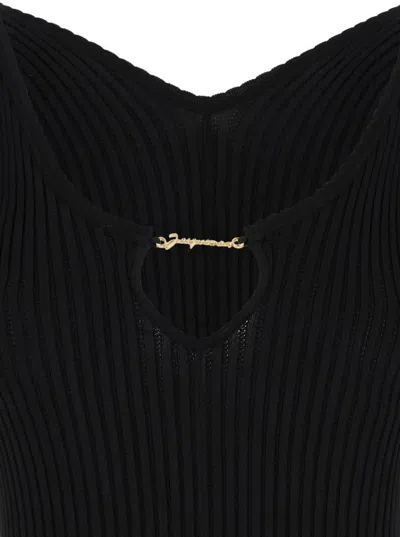 Jacquemus Womens Black Logo-plaque Slim-fit Knitted Mini Dress In Black
