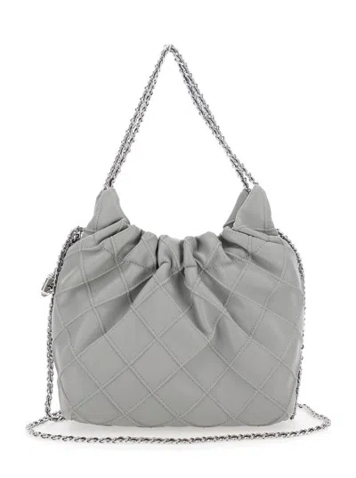 Tory Burch 'fleming' Grey Shoulder Bag With Chain-link Shoulder Strap And Double T Motif In Grained Leather Wom