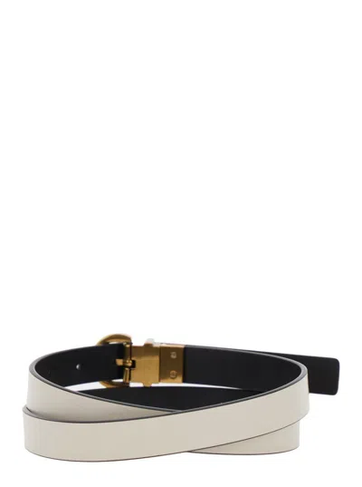 Pinko 'love Berry' White And Black Belt With Reversible Design And Logo Buckle In Leather Woman