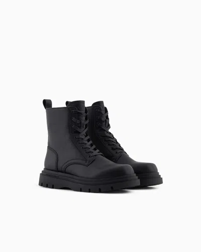 Armani Exchange Leather Boots In Black