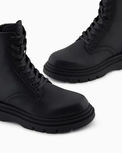 Armani Exchange Leather Boots In Black