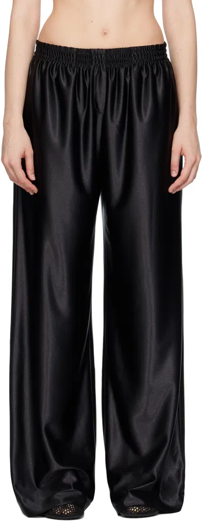 Marie Adam-leenaerdt Chic Satin Wide-leg Pull-on Tracksuit Pants In Black