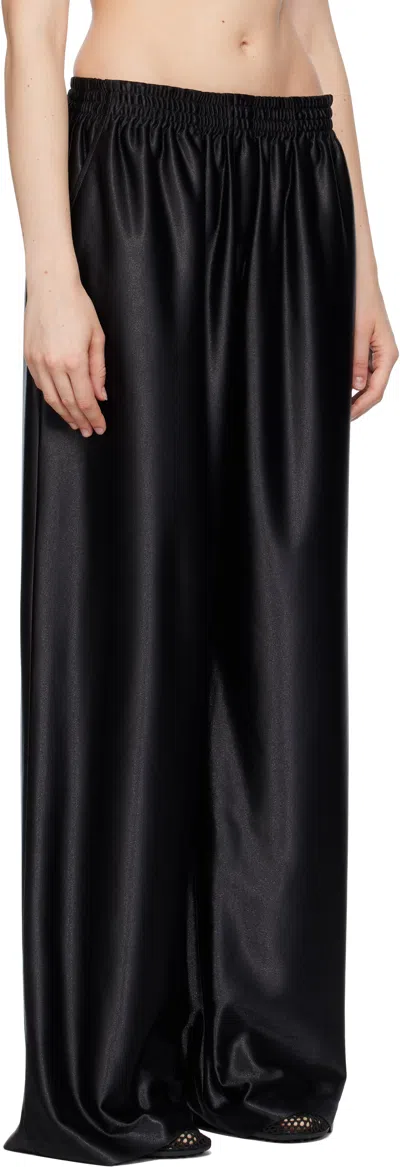 Marie Adam-leenaerdt Chic Satin Wide-leg Pull-on Tracksuit Pants In Black