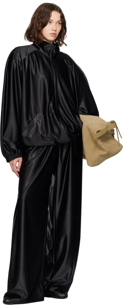 Marie Adam-leenaerdt Chic Satin Wide-leg Pull-on Tracksuit Pants In Black