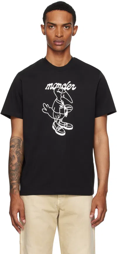 Moncler Cotton T-shirt Featuring Graphic Print In Black