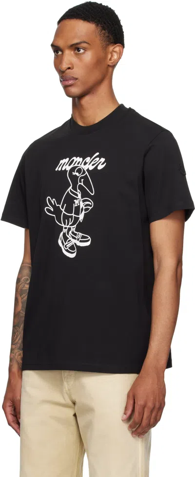 Moncler Cotton T-shirt Featuring Graphic Print In Black
