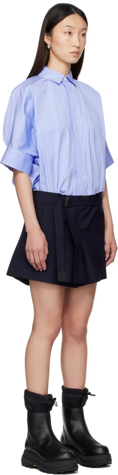 Sacai Blue Poplin & Suiting Minidress In Blue