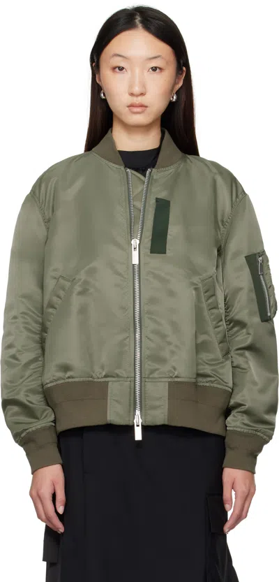 Sacai Khaki Nylon Twill Bomber Jacket In Green