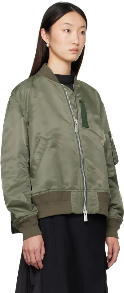 Sacai Khaki Nylon Twill Bomber Jacket In Green