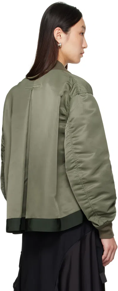 Sacai Khaki Nylon Twill Bomber Jacket In Green