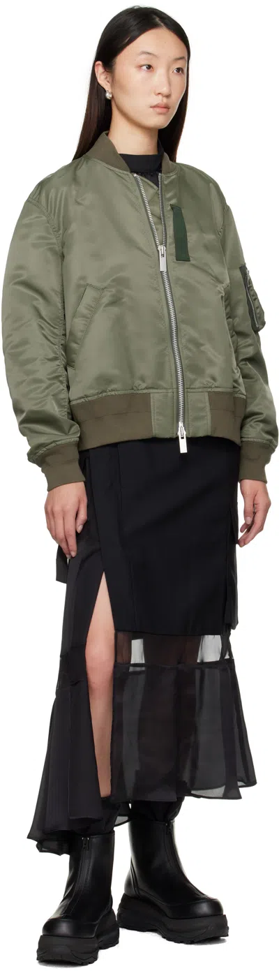 Sacai Khaki Nylon Twill Bomber Jacket In Green