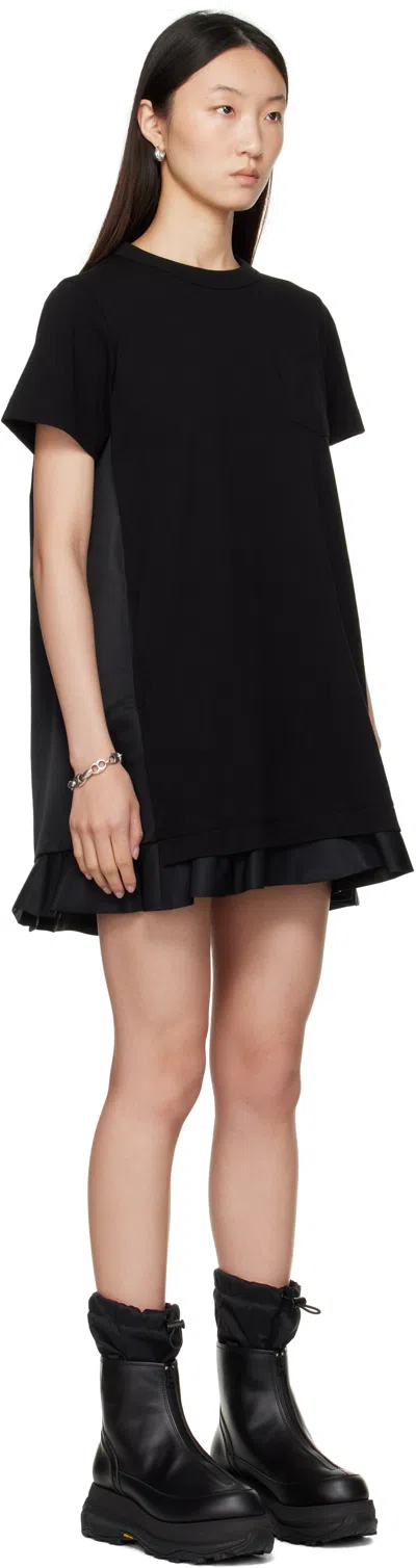 Sacai Black Nylon Twill & Cotton Jersey Minidress