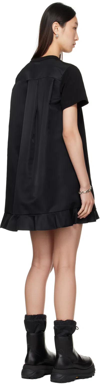 Sacai Black Nylon Twill & Cotton Jersey Minidress