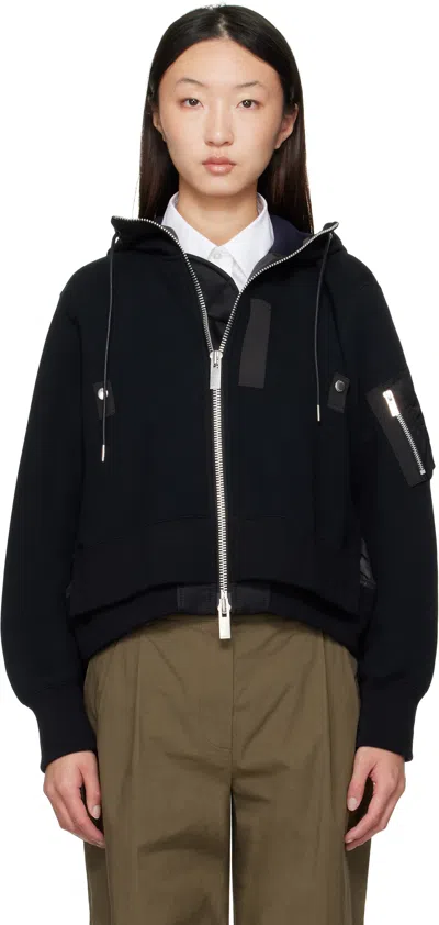Sacai Black Sponge Sweat X Nylon Twill Hoodie