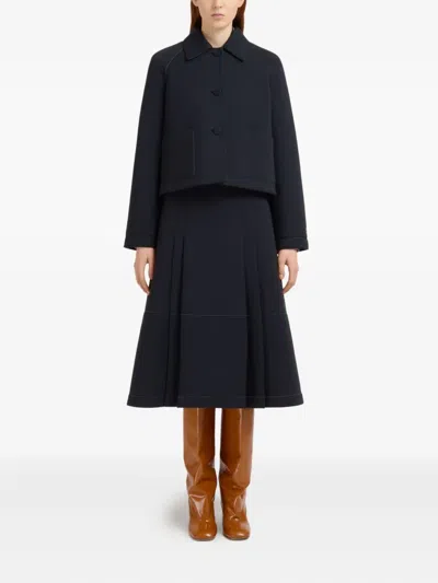 Marni Button-front Jersey Jacket With Classic Collar In Black