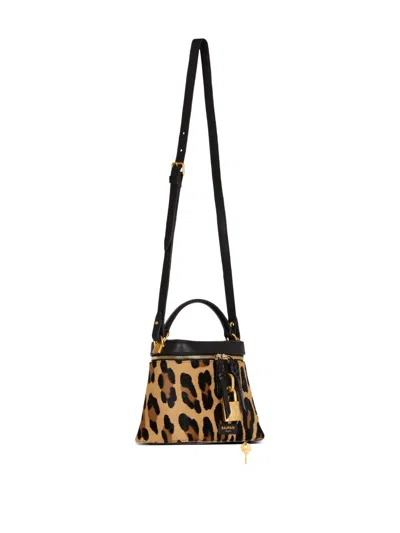 Balmain Pulse Vanity Leopard Top-handle Bag In Calf Hair