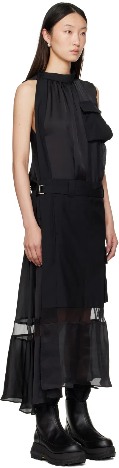 Sacai Black Suiting Mix Midi Dress In Black