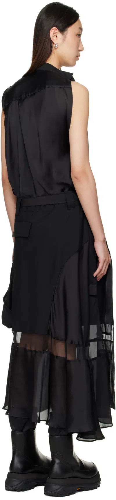 Sacai Black Suiting Mix Midi Dress In Black