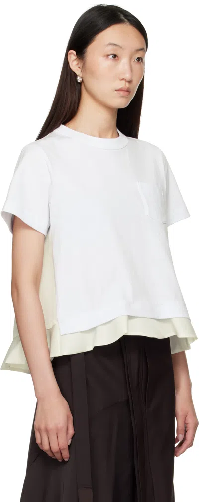 Sacai White Nylon Twill & Cotton Jersey T-shirt