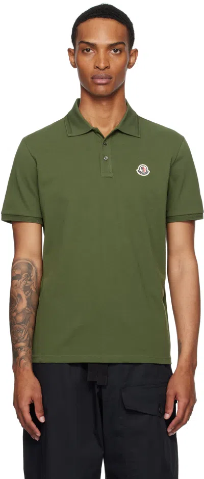 Moncler Embroidered Logo Cotton Piquet Polo Shirt In Green