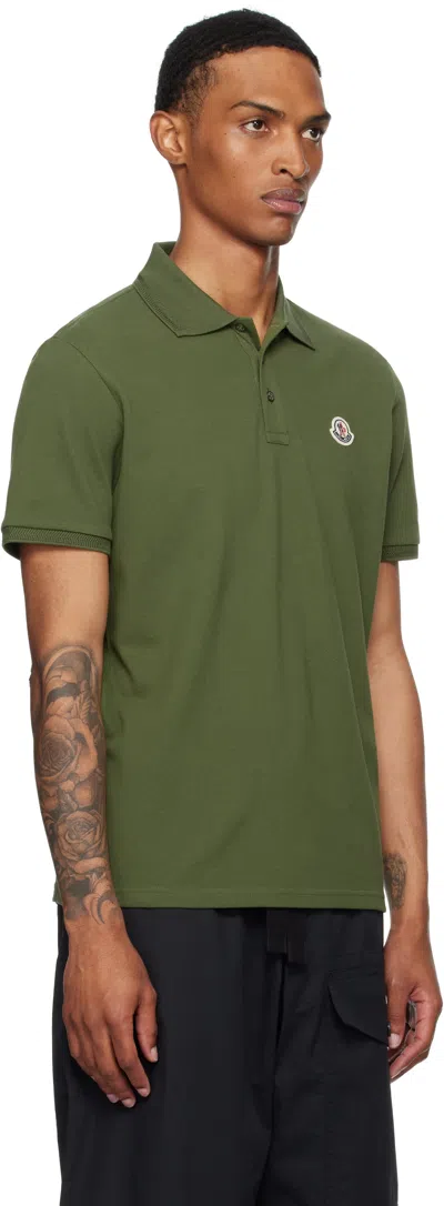 Moncler Embroidered Logo Cotton Piquet Polo Shirt In Green