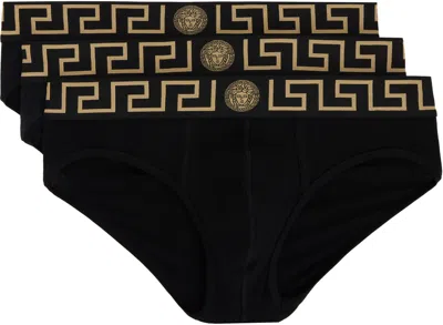 Versace Three-pack Black Greca Border Briefs