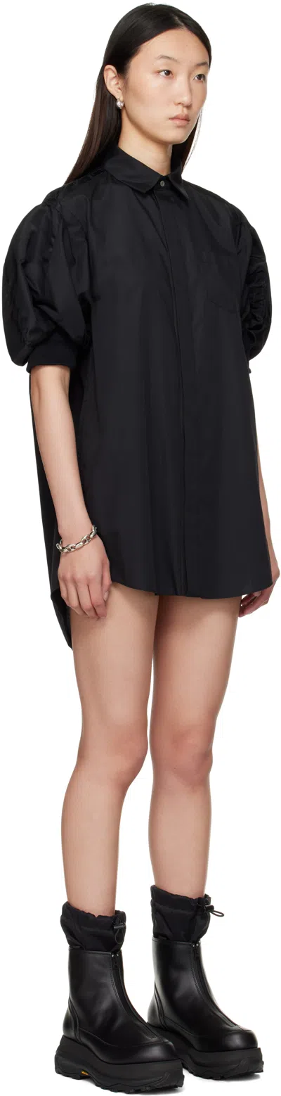 Sacai Black Cotton Poplin & Nylon Twill Minidress In Black