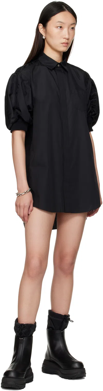 Sacai Black Cotton Poplin & Nylon Twill Minidress In Black