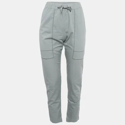 Pre-owned Brunello Cucinelli Blue Gabardine Monili Detail Trousers S