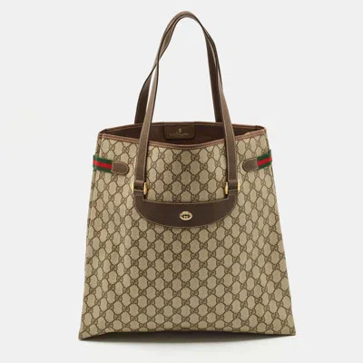 Pre-owned Gucci Brown/beige Gg Supreme Canvas Web Sherry Line Tote