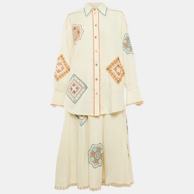 Pre-owned Zimmermann Cream Ottie Lace Trim Cotton Shirt And Skirt Set M/l