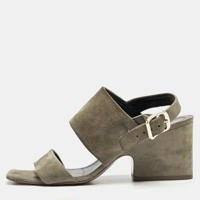 Pre-owned Celine Olive Green Suede Slingback Block Heel Sandals Size 40.5