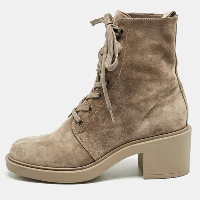 Pre-owned Gianvito Rossi Beige Suede Foster Ankle Length Boots Size 38