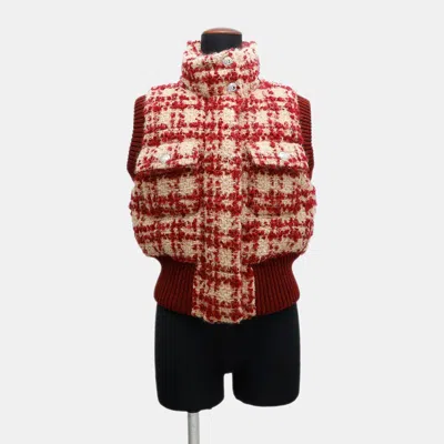 Pre-owned Chanel Red/beige Tweed Vest Size 34 In Sand