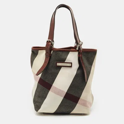 Pre-owned Burberry Brown Mega Check Canvas And Leather Tote