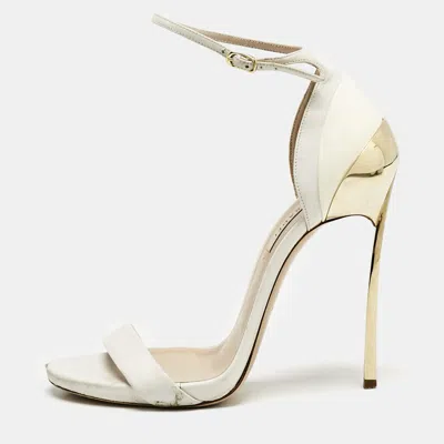 Pre-owned Casadei White Leather Blade Ankle Strap Sandals Size 37.5