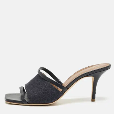 Pre-owned Malone Souliers Navy Blue Canvas And Leather Laney Slide Sandals Size 39
