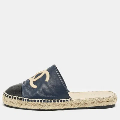 Pre-owned Chanel Multicolor Leather Cc Espadrille Mules Size 38